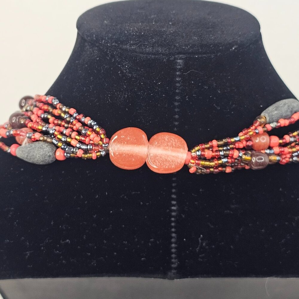 Multicolor Necklace Multi Strand Handcrafted Seed… - image 4